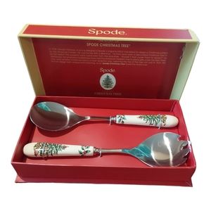 Christmas Tree Spode Salad Servers New